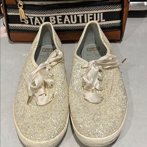 kate spade x Keds Cream Glitter Ribbon Sneakers